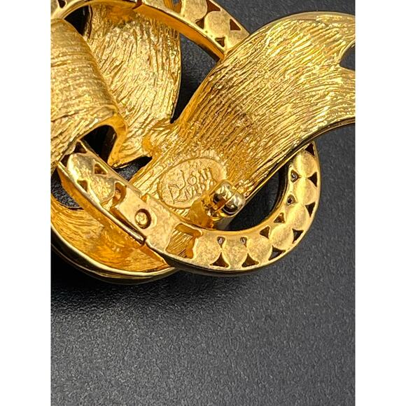 Joan Rivers Signed Vintage Gold Tone Green Enamel Rhinestone Ribbon Brooch - Picture 6 of 9